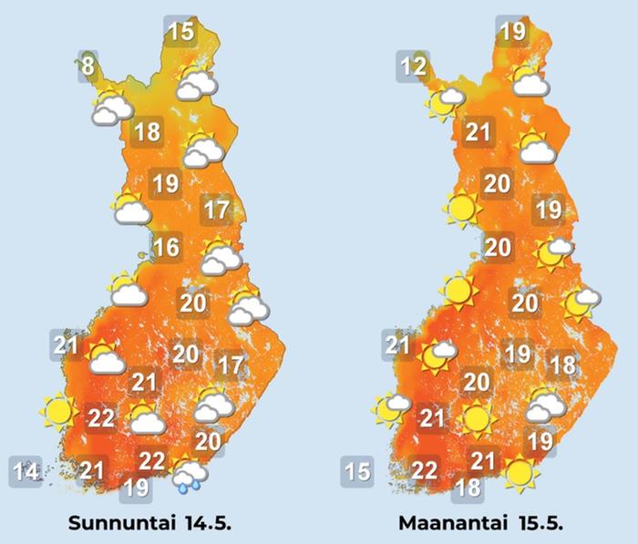 Äitienpäivän sää Äitienpäivänä sunnuntaina kumpupilvisyys lisääntyy iltapäivällä ja varsinkin maan itäpuoliskolla voi tulla sade- ja ukkoskuuroja.