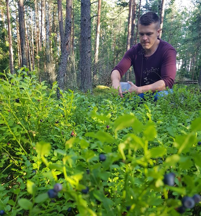 Forecan ja MTV Uutisten meteorologi Markus Mäntykannas marjametsässä.