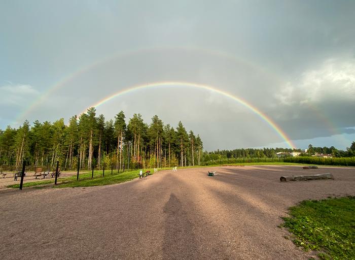 Sateenkaari elokuun kuurosateiden yhteydessä.