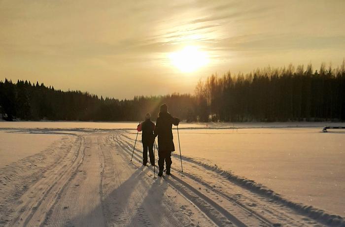 Hiihtäjiä helmikuun hangilla.