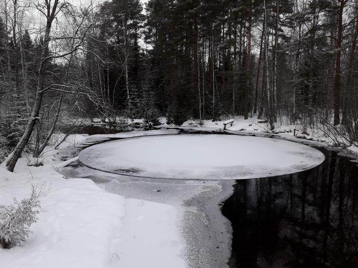 Suonenjoelle pääsee muodostumaan sopivissa olosuhteissa pyöreä jäälautta.