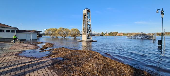 Tornionjoella vesi nousi korkealle kevättulvissa 2023.