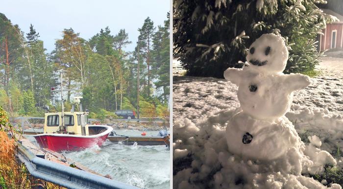 Myrskyä ja lunta Pirjo-myrsky toi voimakasta tuulta ja lumisateita 7. lokakuuta 2023.