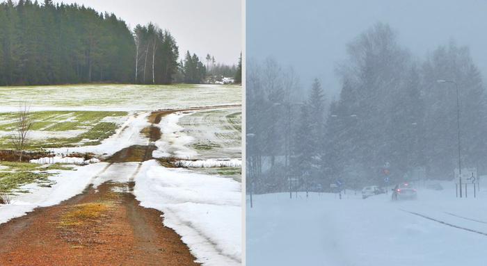 Lauhaa ja lumisateita.