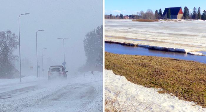 Lumipyryä ja keväistä maaliskuussa 2021.
