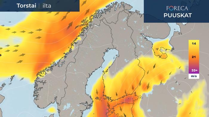 Puuskaennuste torstai-illaksi 17.9.2020.