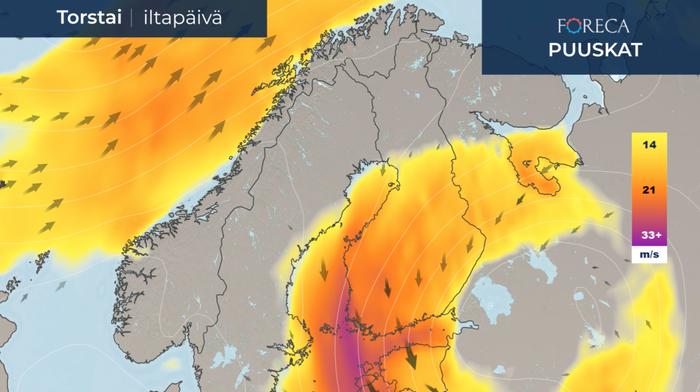 Puuskaennuste torstai-iltapäivälle 17.9.2020.