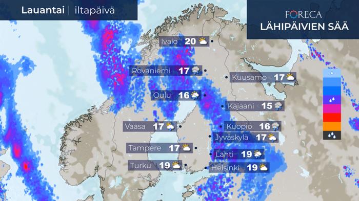 Lauantain 25.7.2020 sääennuste.