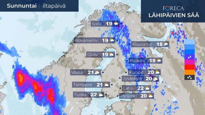 Sunnuntain 26.7.2020 sääennuste.