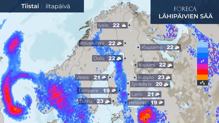 Sääennuste tiistaille 28.7.2020.