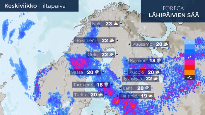 Sääennuste keskiviikolle 29.7.2020.