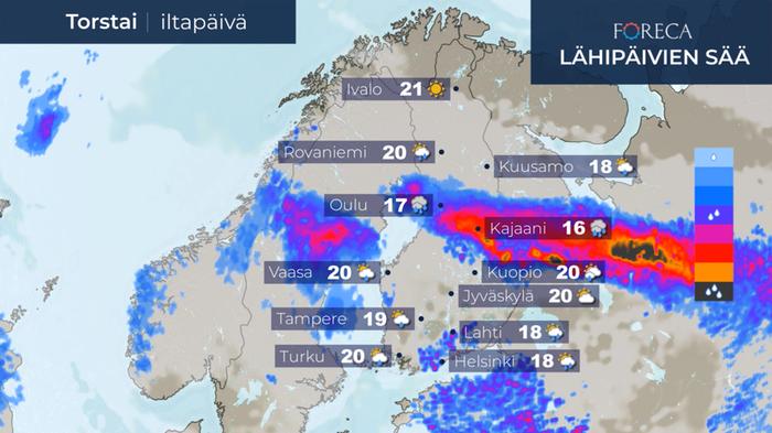 Sääennuste torstaille 30.7.2020.