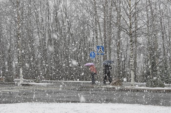 Jyväskylässä pyrytti lunta 14. huhtikuuta 2020.
