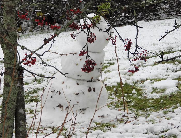 Lokakuinen lumiukko Uuraisilla. 