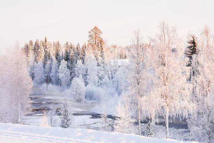 Kuuraisia maisemia virtauksen äärellä.