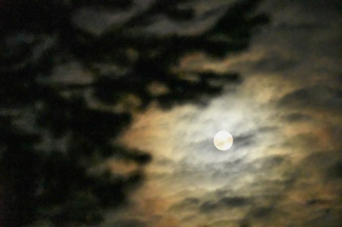Joskus kehän värit näkyvät selvästi, joskus eivät. Tässä kuvassa värit erottuvat hyvin kuun ympärillä olevissa pilvissä.