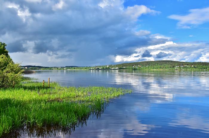 Sadekuuro järven rannalta nähtynä. 