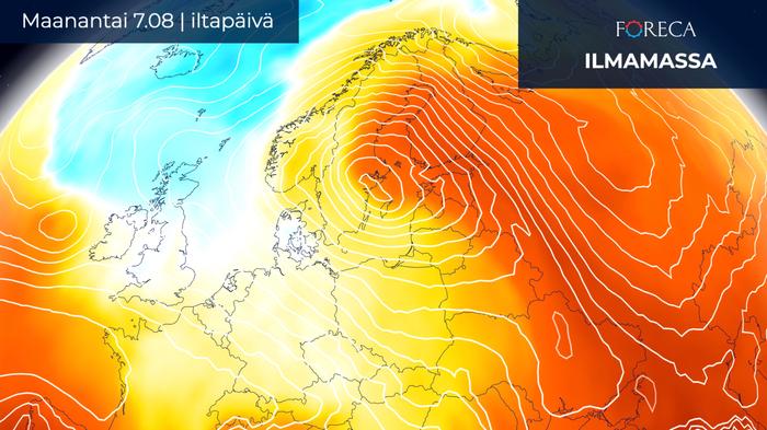 Ilmanpaine- ja ilmamassaennuste maanantaille 7.8.2023.