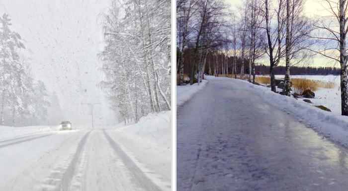 Lumipyryä ja liukasta.