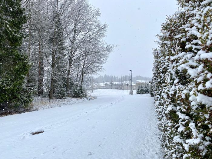 Tuusulassa oli jälleen maa valkeana aamulla 15. huhtikuuta 2020.