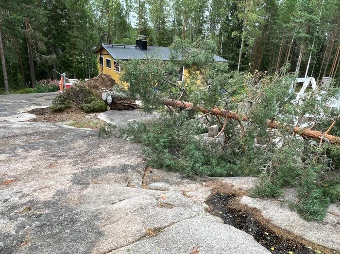 Kova tuuli kaatoi puun mökkitontilla Sauvossa Varsinais-Suomessa.