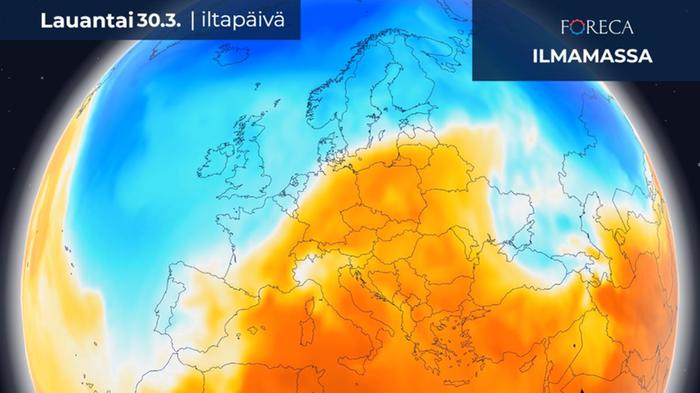 Ilmamassaennuste lauantaille 30.3.2024.