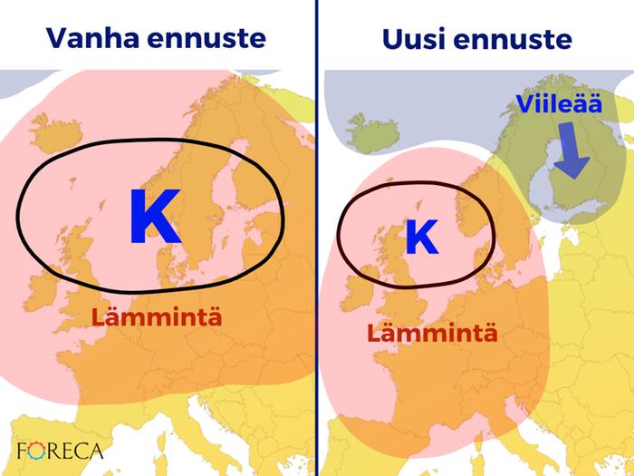 Muutos 29.5. alkaneen viikon ennusteessa.