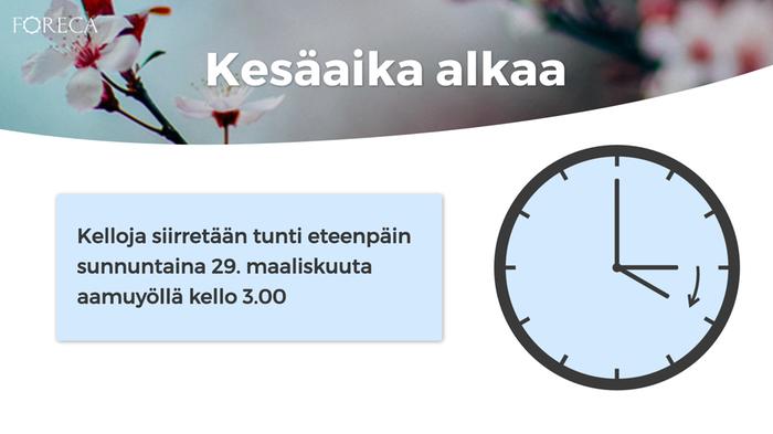 Kesäaikaan siirrytään sunnuntaina 29. maaliskuuta 2020.