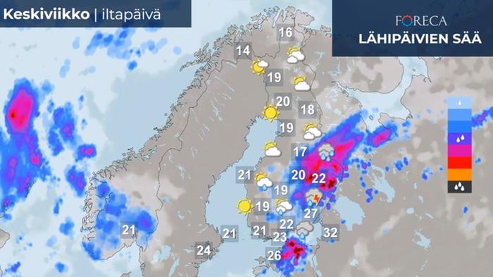 Sääennuste keskiviikolle 24.8.2022.