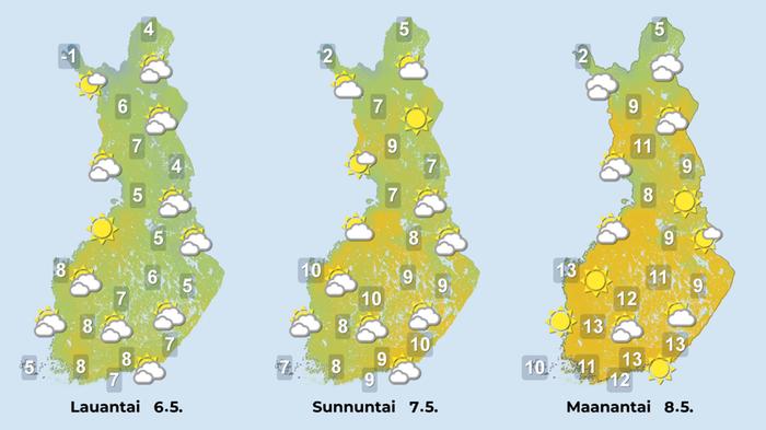Ennuste iltapäiville 6.–8.5.2023.