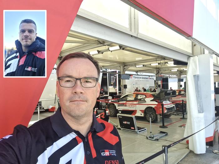 Mäntykannas ja Roine Forecan meteorologit Markus Mäntykannas (vasemmalla ylhäällä) ja Kristian Roine ennustavat säätä rallin MM-sarjan osakilpailussa Toyota Gazoo Racing -tiimille.