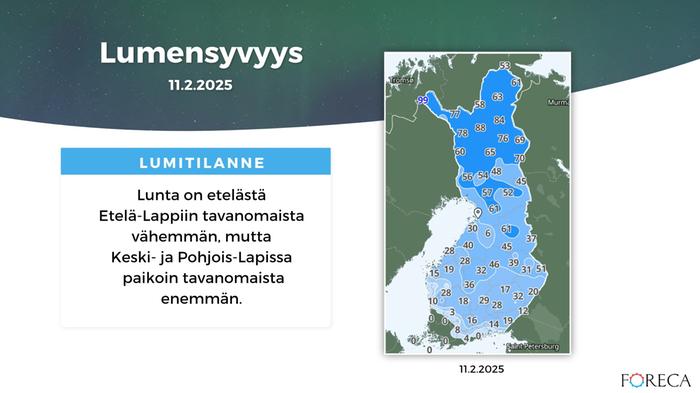 Lumitilanne Suomessa 11.2.2025.