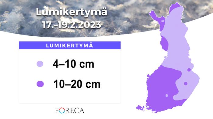 Lumikertymäennuste 17.–19.2.2023.