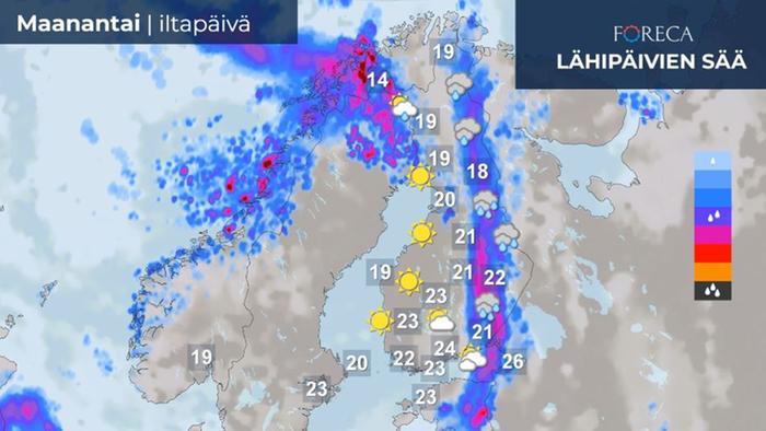 Sääennuste maanantaille 22.8.2022.