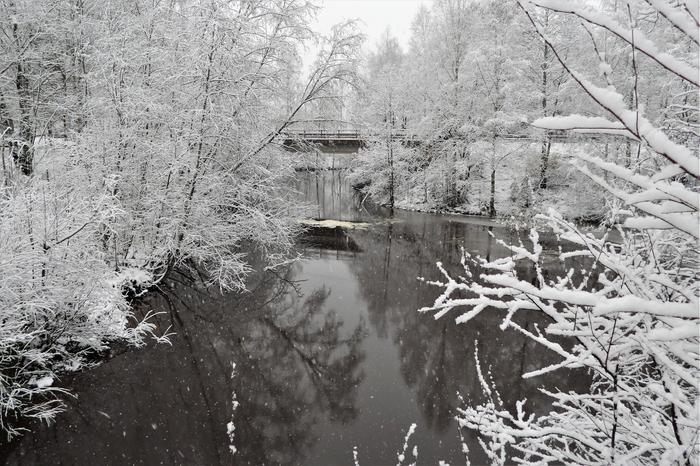 Lumisateinen sää kuorruttaa maiseman valkoiseen.