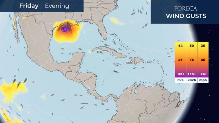 Delta-hurrikaanin ennustetaan iskevän Yhdysvaltojen rannikolle perjantaina illalla paikallista aikaa.