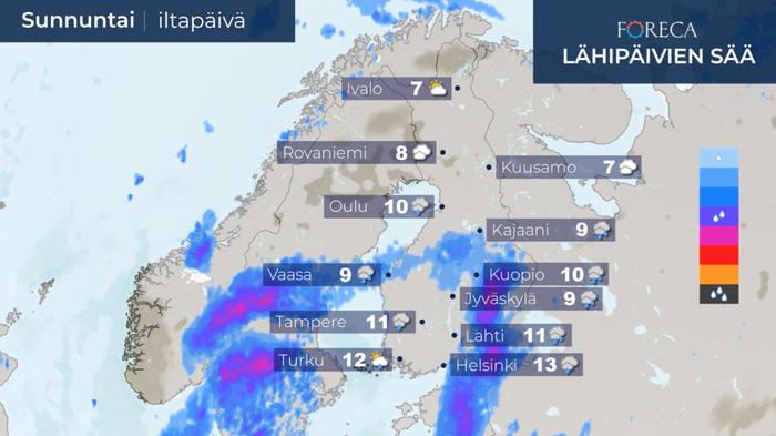 Sunnuntain ennuste 11.10.2020 Sunnuntai-iltapäivän ennuste 11.10.2020.
