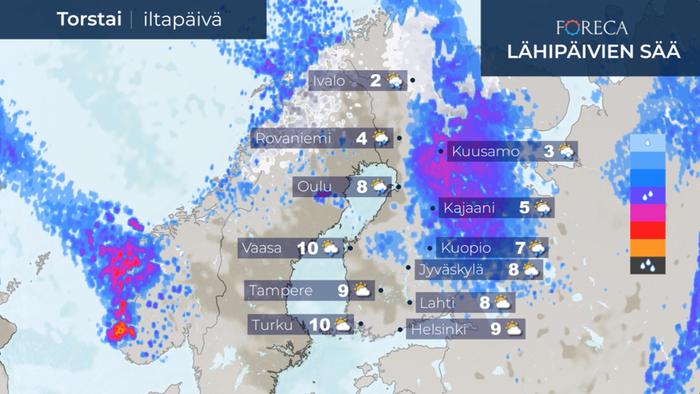 Ennuste torstai-iltapäiväksi 5.11.2020.