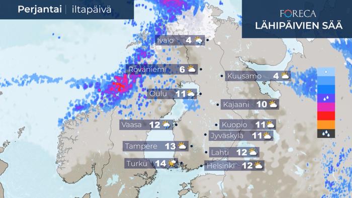 Ennuste perjantai-iltapäiväksi 6.11.2020.