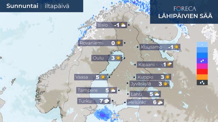 Ennuste isänpäivän iltapäiväksi 8.11.2020.