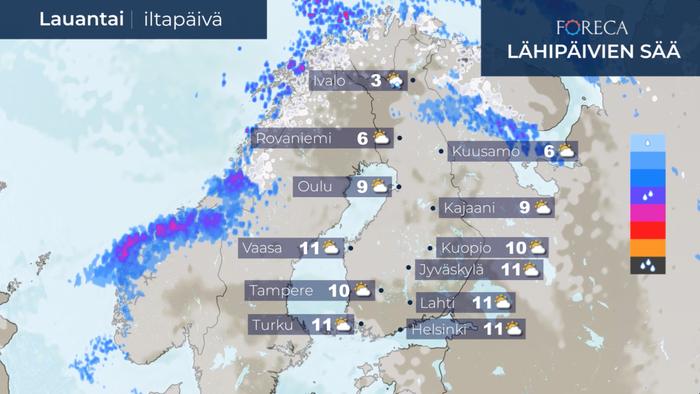 Ennuste lauantai-iltapäiväksi 7.11.2020.