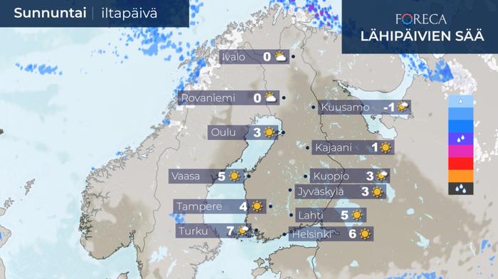 Ennuste isänpäivän iltapäiväksi 8.11.2020.
