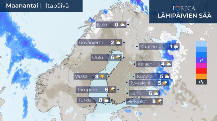 Ennuste maanantai-iltapäivälle 9.11.2020.