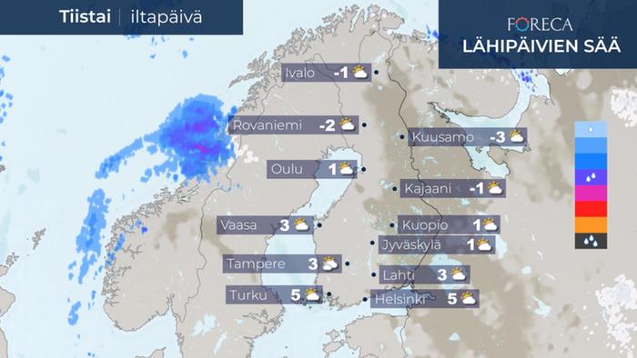 Ennuste tiistai-iltapäivälle 10.11.2020.