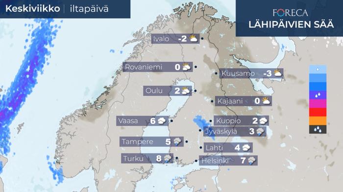 Ennuste keskiviikkoiltapäivälle 11.11.2020.