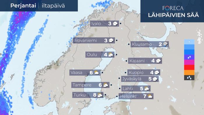 Ennuste perjantai-iltapäivälle 13.11.2020.