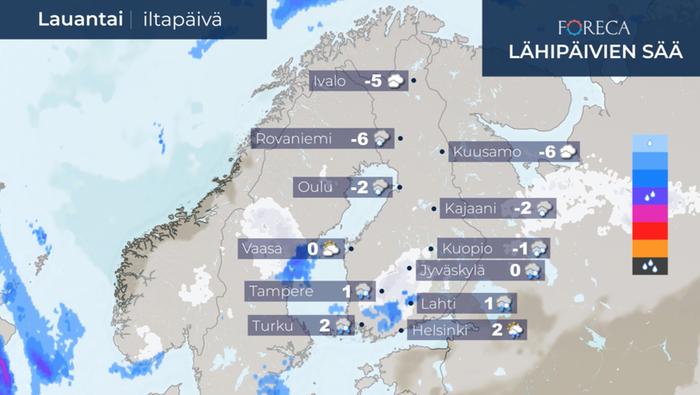Ennuste lauantai-iltapäivälle 12.12.2020.