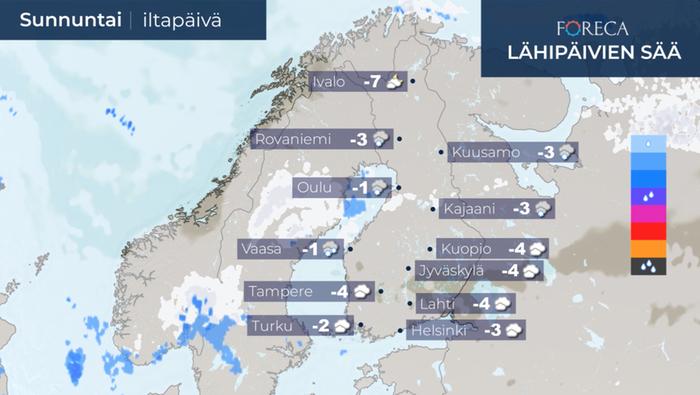 Ennuste sunnuntai-iltapäivälle 13.12.2020.