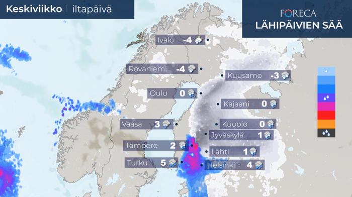 Ennuste keskiviikkoiltapäivälle 16.12.2020.