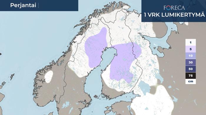 Lumikertymäennuste perjantaille 18.12.2020.